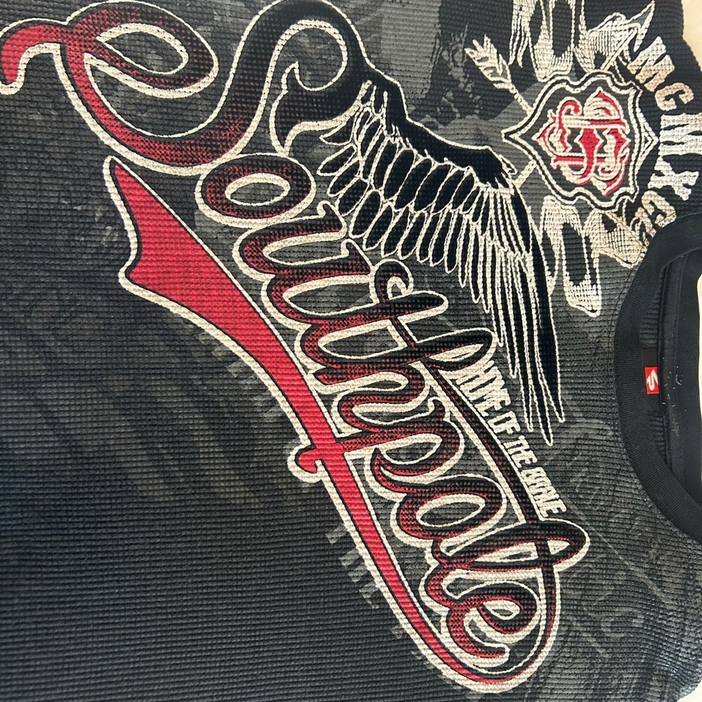 South Pole Black and Gray Graphic Long Sleeve Waffle Tee Sz XXL - Picture 7 of 8